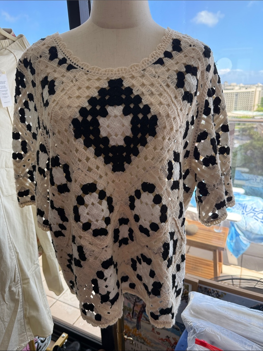 POL Crochet Shirt in Black and Cream